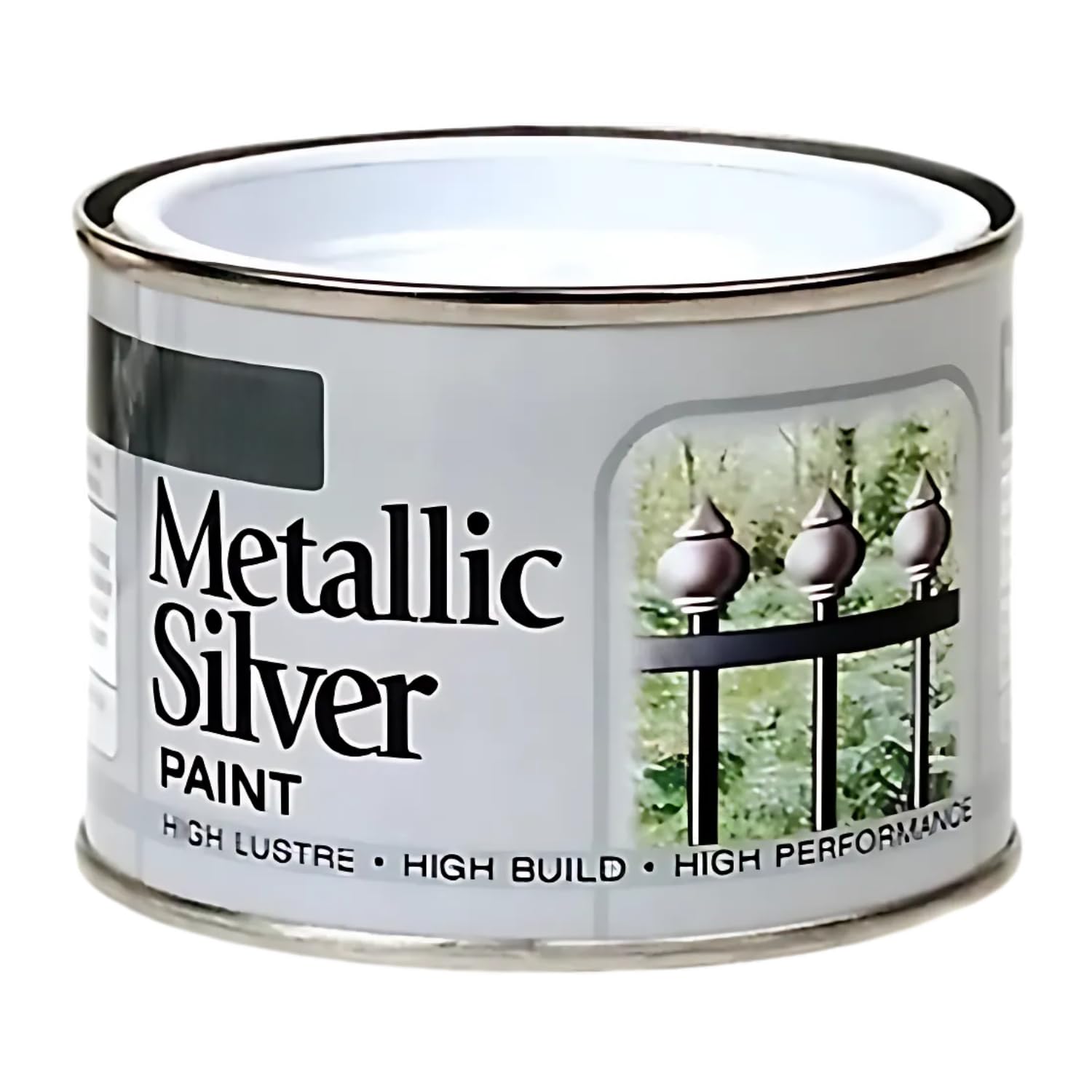 Inspired Essentials 180ml Non Drip Paint Tin Exterior Interior Hard Drying Performance Multi-Purpose Paint Tin for Metal, Wood, Plastic, Walls with Perfect Finish (2, Metallic Silver) — image 1