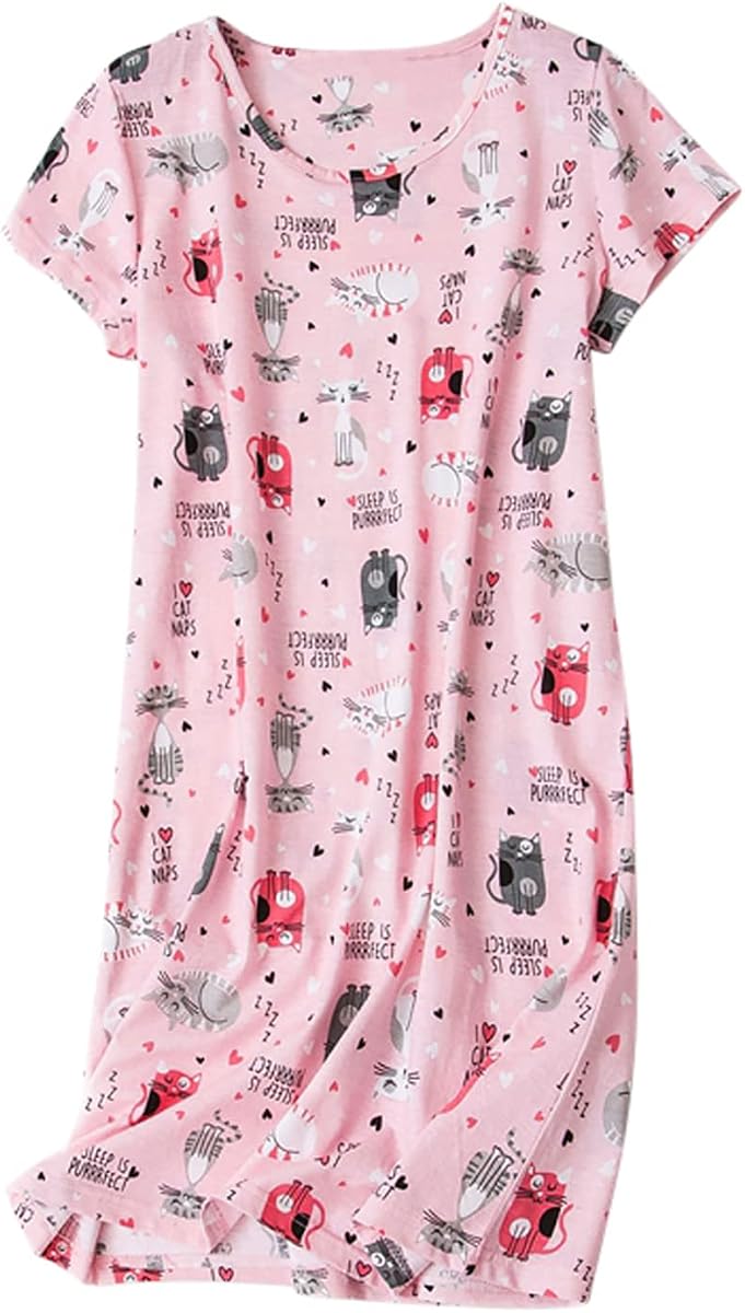 SISKIN Nightgowns for Women Cotton Sleep Shirts Womens Nightgown Short Sleeves Print Night Shirts Soft Sleepwear