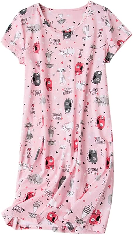 SISKIN Nightgowns for Women Cotton Sleep Shirts Womens Nightgown Short Sleeves Print Night Shirts Soft Sleepwear