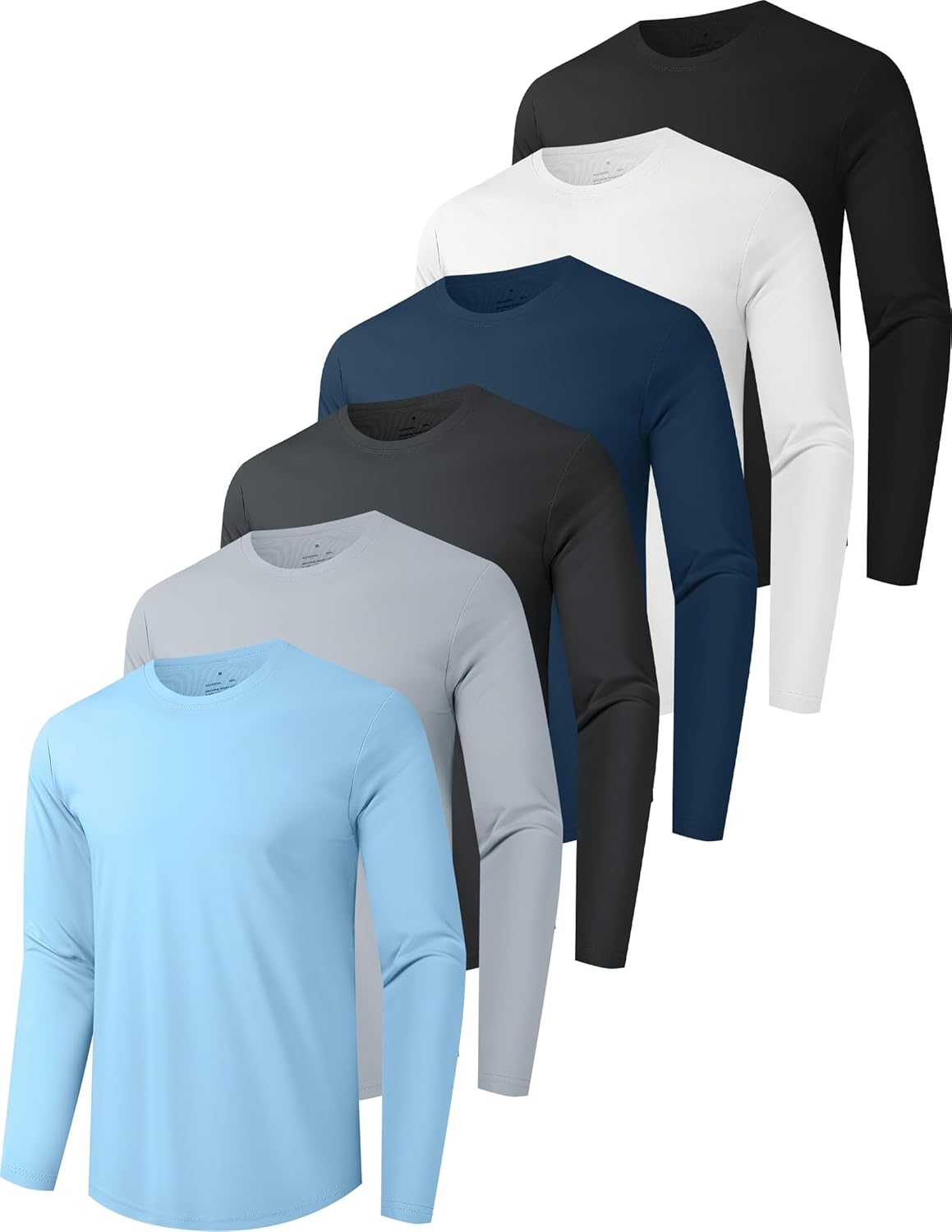 6 Pack Men’s Quick Dry Long Sleeve Shirts UPF 50+ UV Sun Protection SPF Shirt Moisture Wicking T-Shirt for Casual Workout