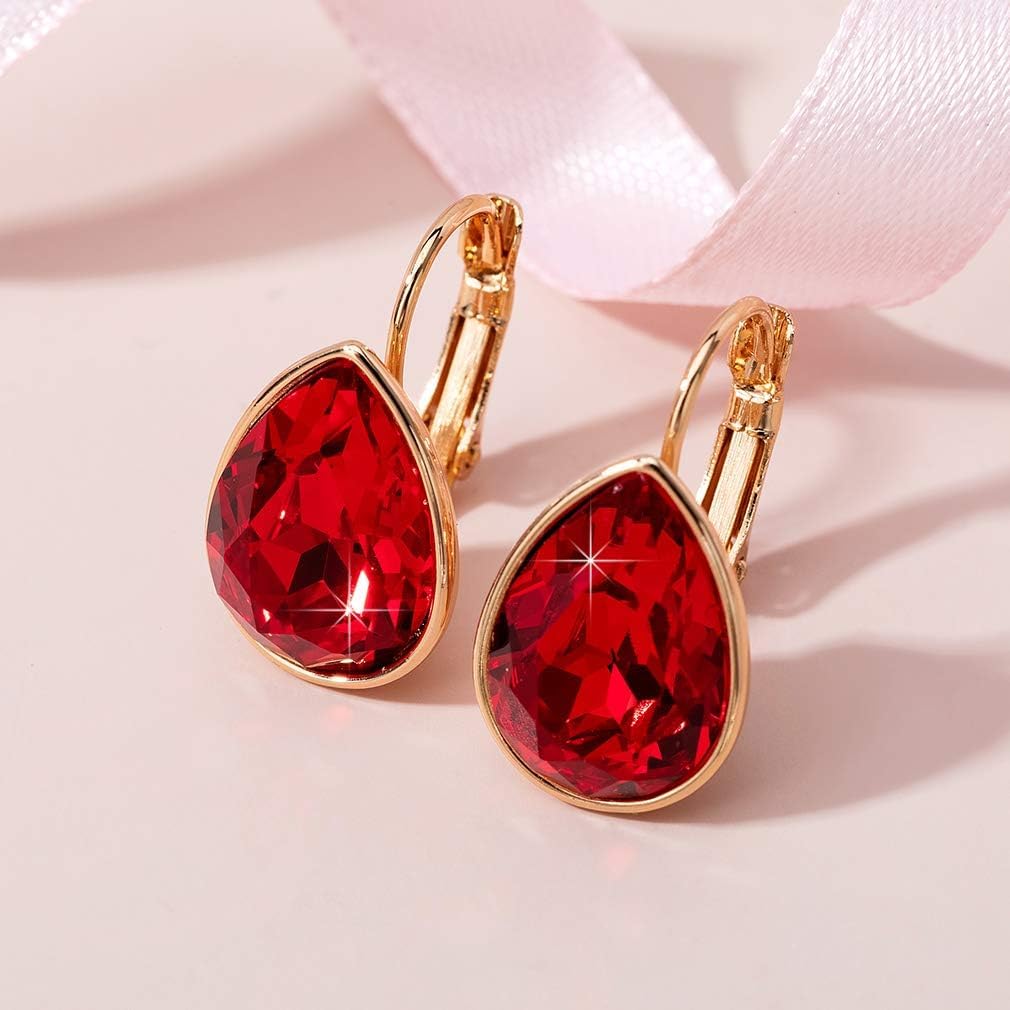 Teardrop Austrian Crystal Leverback Drop Earrings for Women 14K Rose Gold Plated Hypoallergenic Jewelry - Image 5