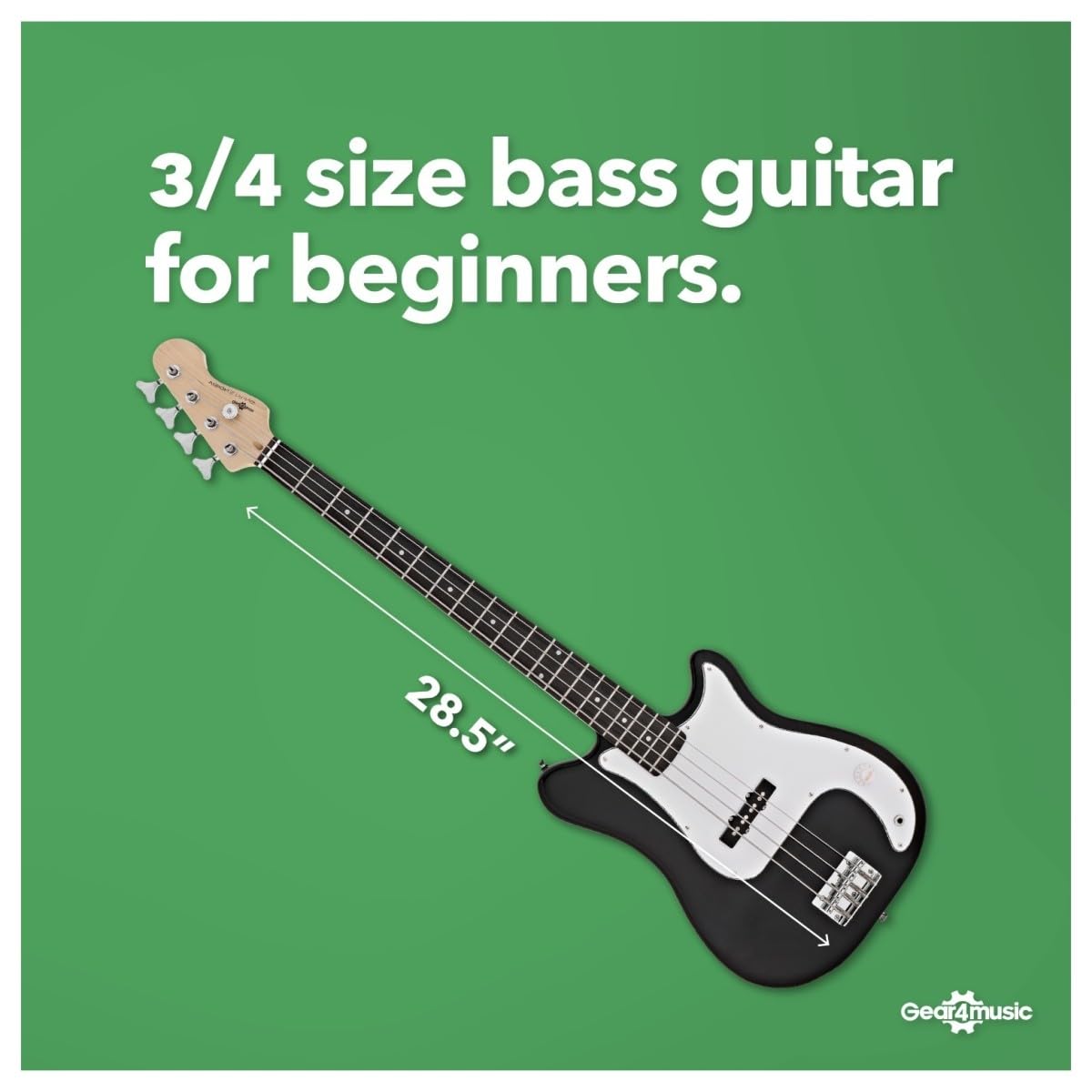 VISIONSTRING E Bass Gitarre Linkshänder 3/4 mit Verstärker 10W für Kinder - Elektrische Bassgitarre Set mit Gitarrentasche, Plektrum, Gurt, Stimmgerät - Bass Guitar Gitarren Schwartz von Gear4music
