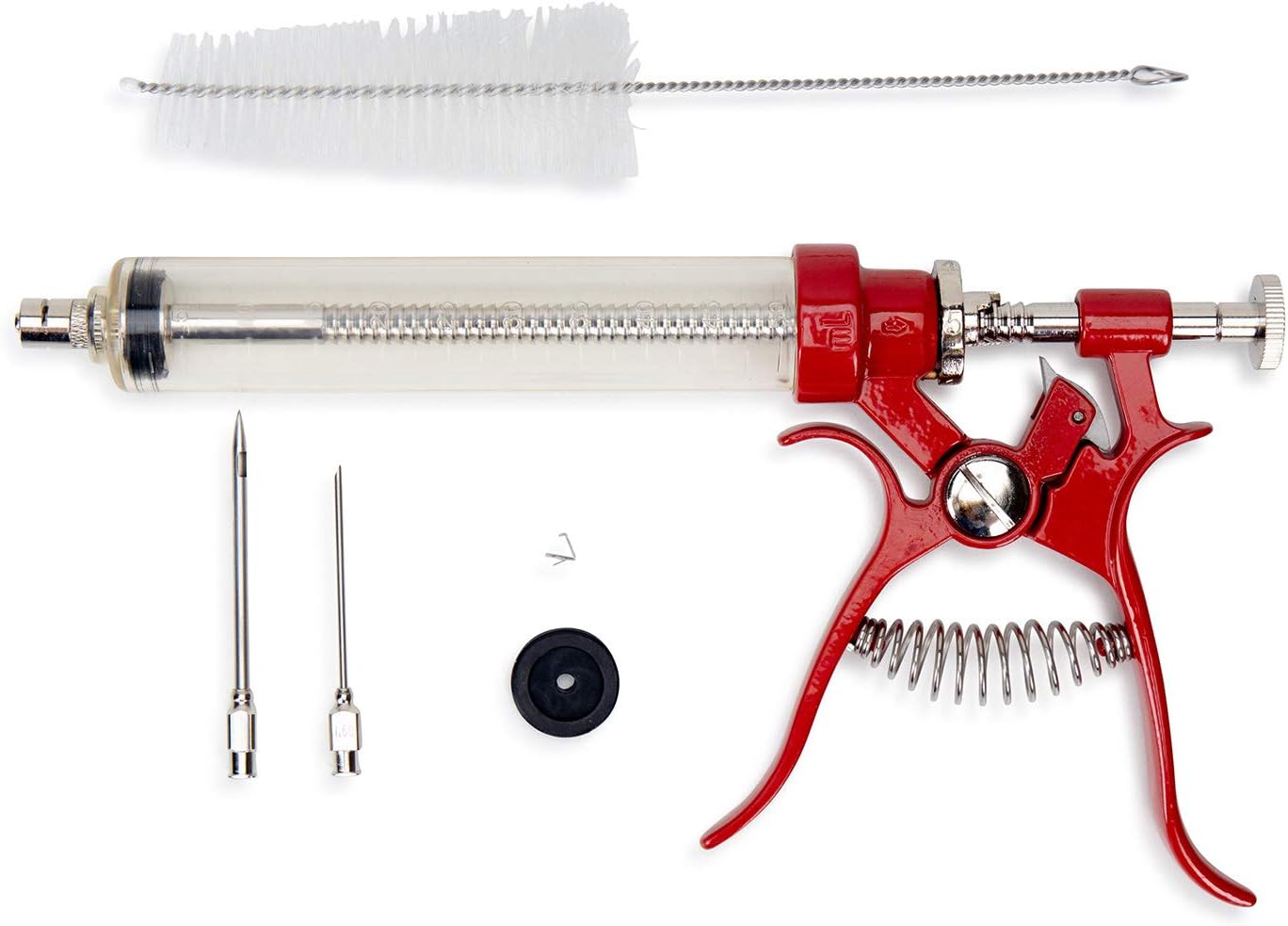 Pistol Grip Gourmet Meat Injector Syringe | Metal Handle | 50cc Pistol Grip Injection Syringe | 2 Different Needles for Different Meats | BBQ Smoker Accessories | Tailgating Accessories