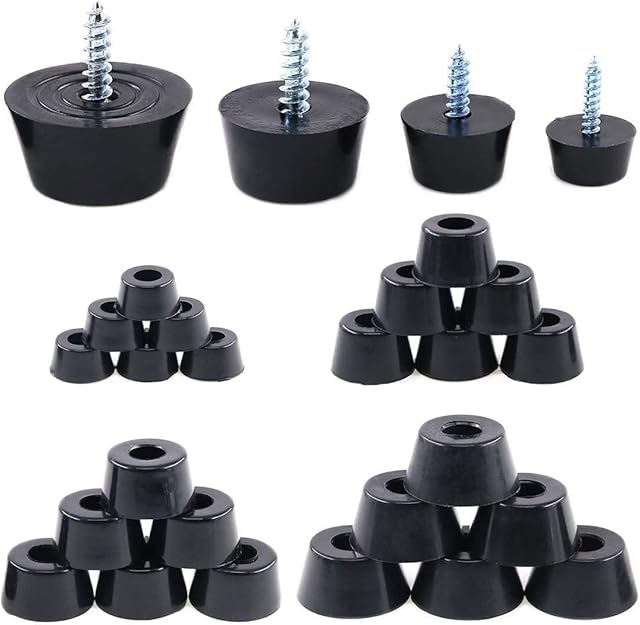Black Round Rubber Feet Bumpers Pads with Matching Screws with Built in Stainless Steel Washer, 4 Sizes