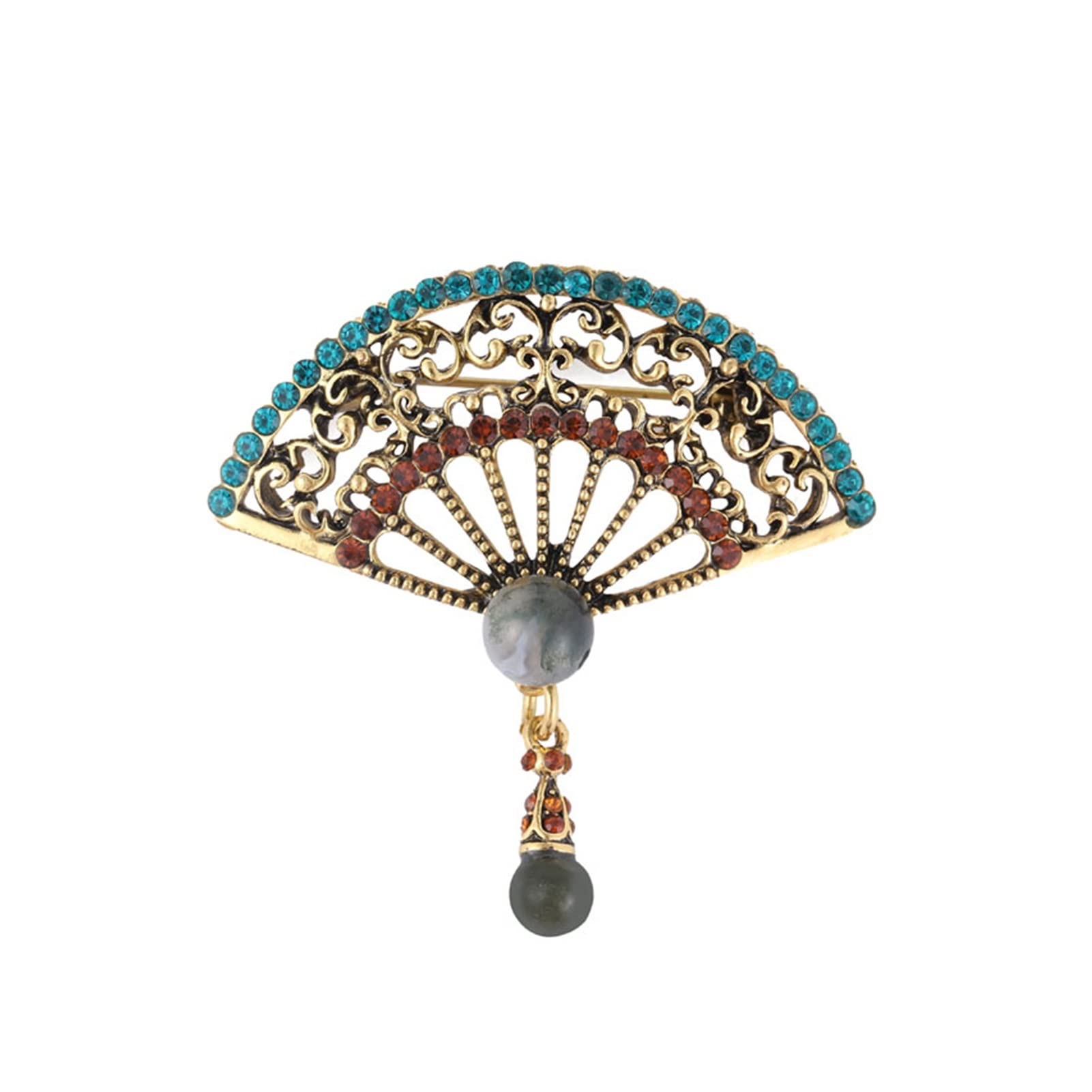 WXKAGF Vintage Stone Fan broszka przypinki broszki Rhinestone dla kobiet akcesoria metalowe klips do szalika