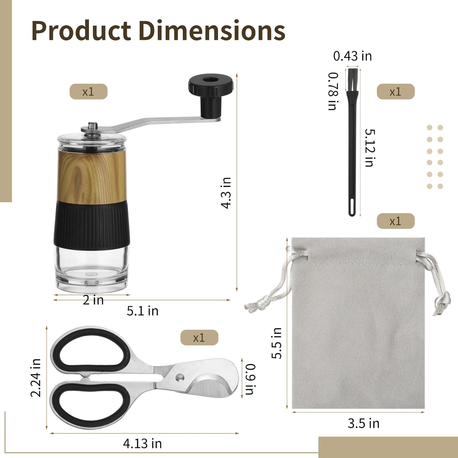 Manual Pill Crusher Grinder, 304 Stainless Steel Small Portable Pill Crushers Fine Powder for Elderly, Coffee Grinder Adjustable Burr with Cleaning Brush & Storage Pouch for Home & Travel
