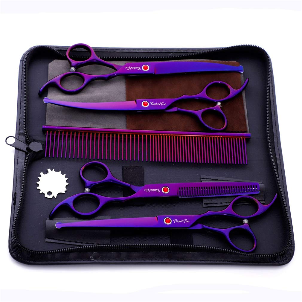 Fellschere für Haustiere, Scheren-Set für Haustiere, Klinge aus rostfreiem Stahl, Fellschere für Hunde, gerade Schere, Effilierschere, Gebogene Schere für Katzen, Hunde und mehr Haustiere