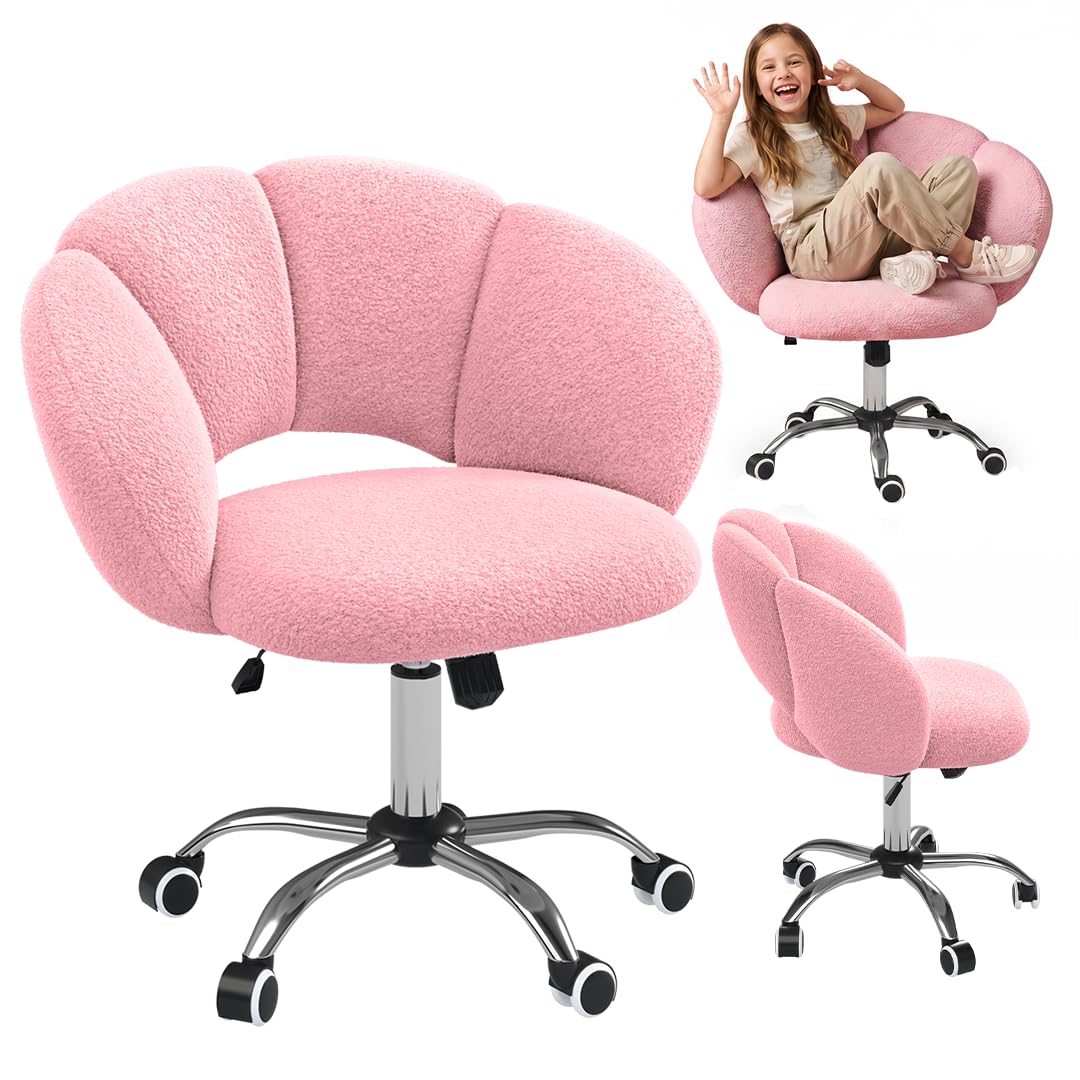 Bellabino Meli Kinderschreibtischstuhl in Wolkenform rosa – 360° Drehstuhl für Kinder- & Jugendzimmer – ergonomischer Kinderstuhl höhenverstellbar – gepolsterter Kinder Schminktischstuhl mit 5 Rollen