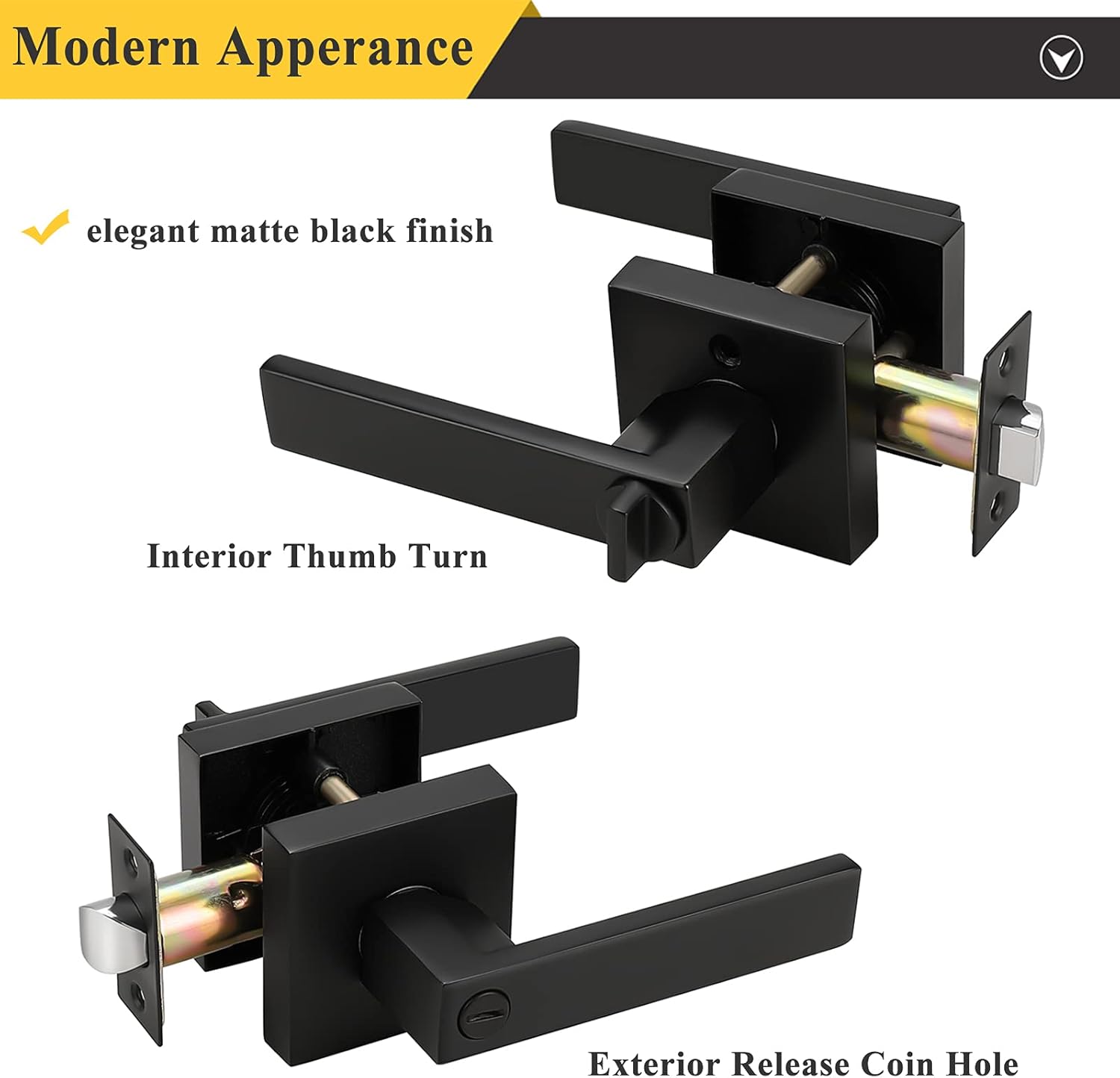 🔥 Flаѕh Sаlе Probrico Heavy Duty Flat Black Square Privacy Interior Door Levers Bedroom and Bathroom Door Handles Keyless Bed/Bath Lockset (6 Pack)