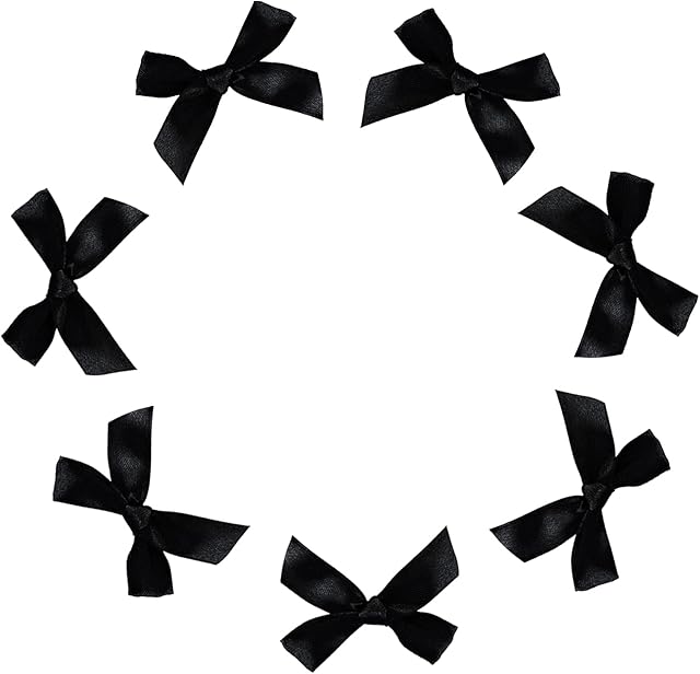Andiker 50 Pieces Satin Ribbon Bows with Adhesive Tape, Single Sided Satin Bow 5CM x 5CM for Gift Packing, DIY Craft, Wedding Decoration, Card Making, Sewing Embelishments (Black)