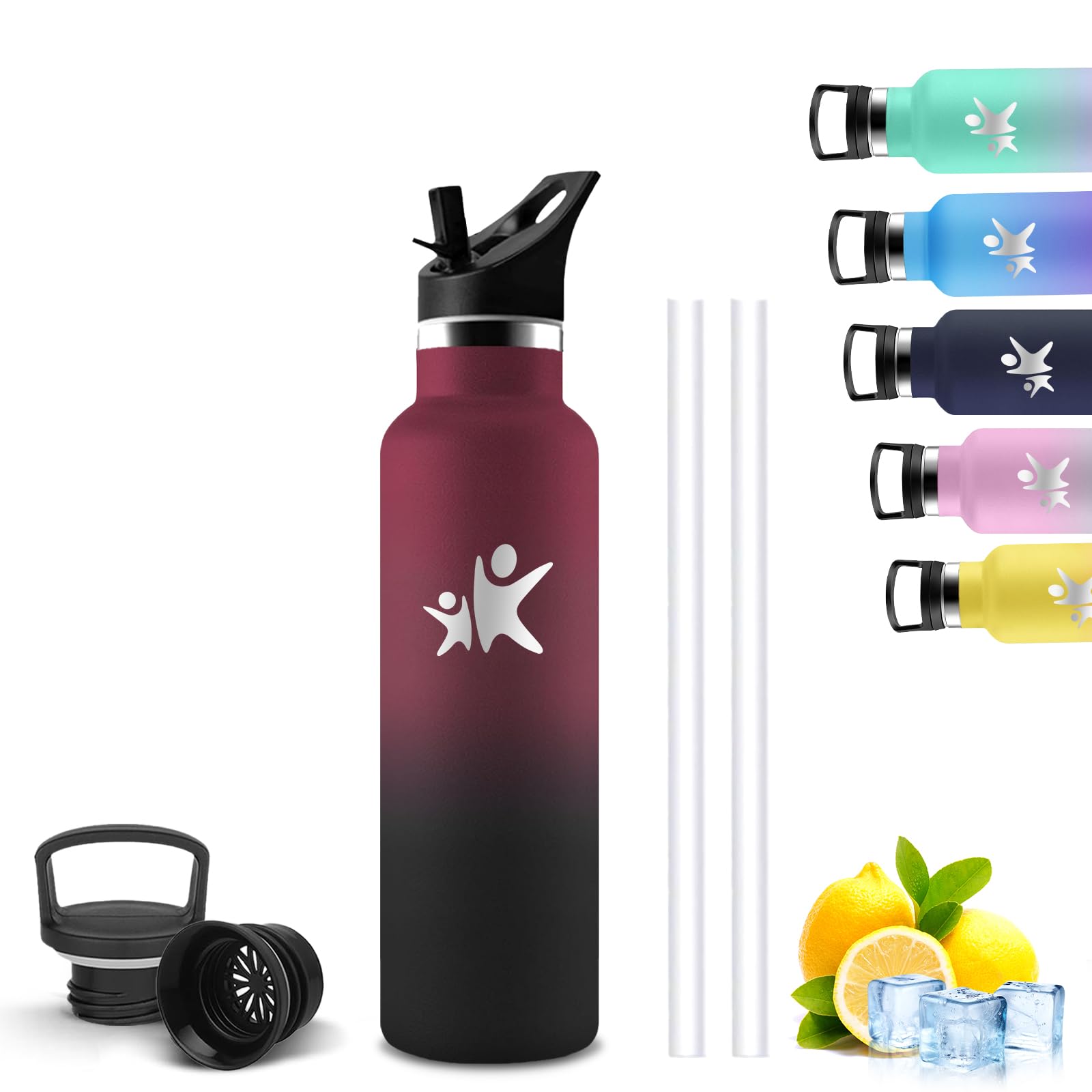 Mujigaga Insulated Water Bottle, 750ml Water Bottle, BPA Free, Water Bottles with Straw, Leakless, Stainless Steel Water Bottles, Doble Aislamiento, for Camping, Running, Office, Work, Travel, Pilates