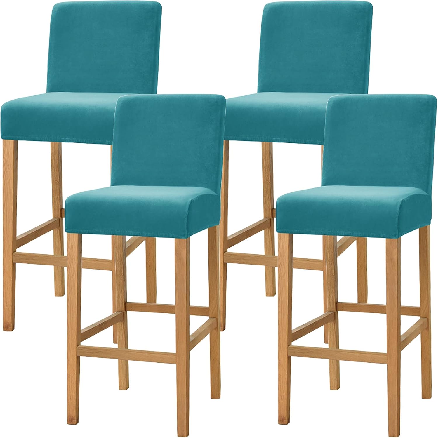 Dimatic High Stretch Bar Stool Cover Counter Stool Pub Velvet Chair Slipcover for Dining Room Cafe Barstool Slipcover Furniture Chair Seat Cover Non Slip with Elastic Bottom Set of 4, Turquoise
