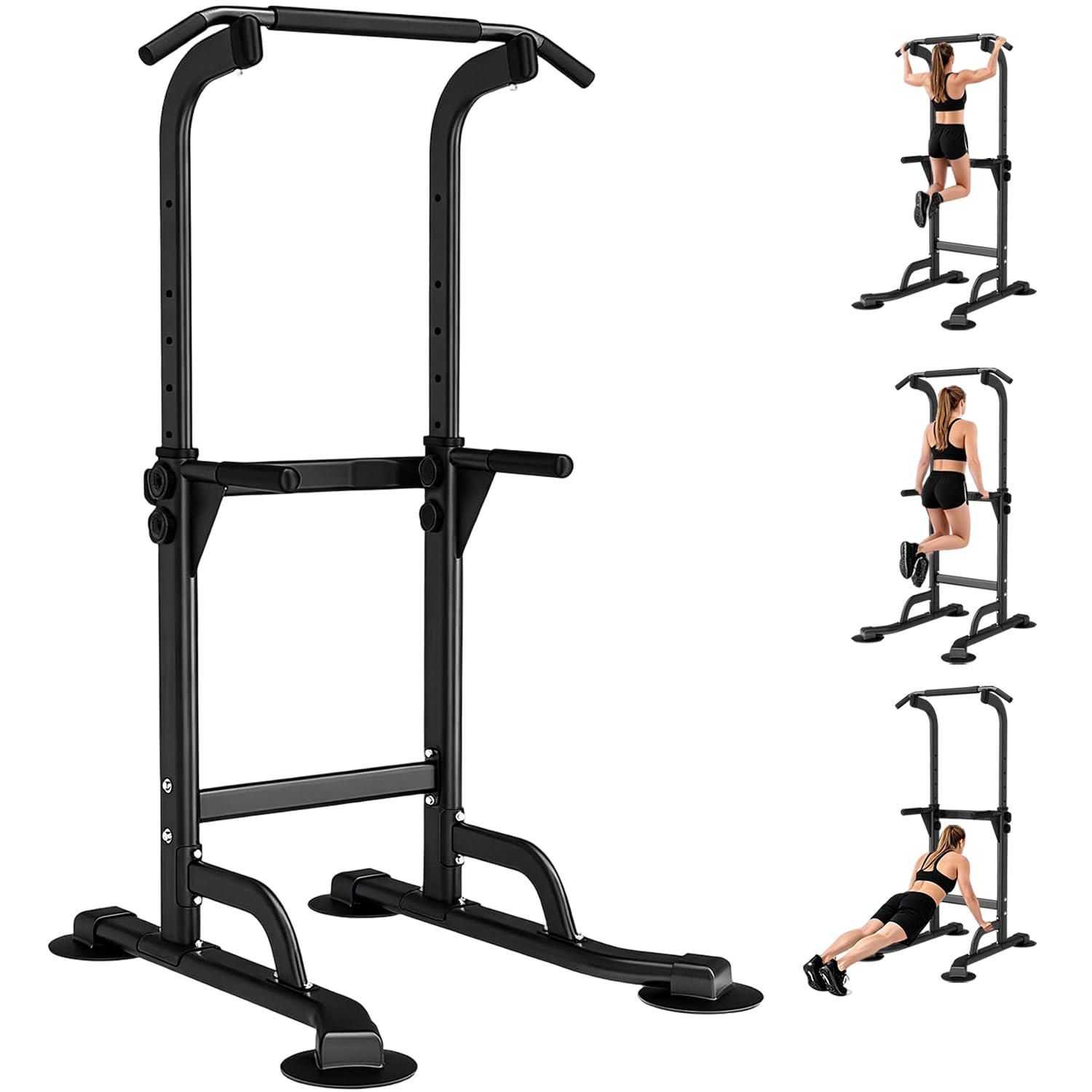 WATBKHE Power Tower, Barra de Dominadas con Estación de Fondos | Estación 4 en 1 para dominadas, fondos, flexiones y elevaciones de rodillas, ajustable en 12 alturas, con base en H, 120kg