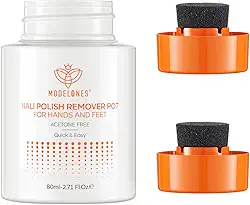 modelones Removedor De Esmalte Sem Acetona Modelones, Pote Com Óleo Jojoba E Tampa Esponja Extra, Fórmula Suave Para Remoção Unhas, Salão Beleza Arte Em Casa, 2,71 Fl Oz