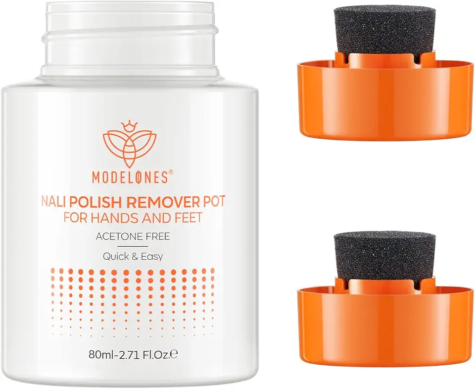modelones Removedor De Esmalte Sem Acetona Modelones, Pote Com Óleo Jojoba E Tampa Esponja Extra, Fórmula Suave Para Remoção Unhas, Salão Beleza Arte Em Casa, 2,71 Fl Oz