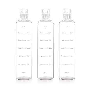 ATTRO Crystal 600ml Plastic Water Bottle BPA Free Leakproof, Fridge Safe with Time Marker to Track Hydration, Encourages Water Intake Set of 3- Transperent Clear - image, photos