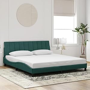 vidaXL Estructura de Cama con Cabecero, Somier para Colchón, Armazón Base de Cama, Mueble Tapizado para Dormitorio, Terciopelo Verde Oscuro 180x200 cm