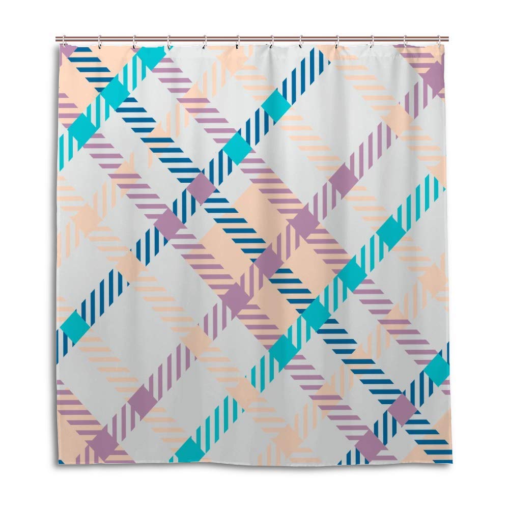 Rideau de douche violet rayé plaid 167x182 cm en polyester imperméable