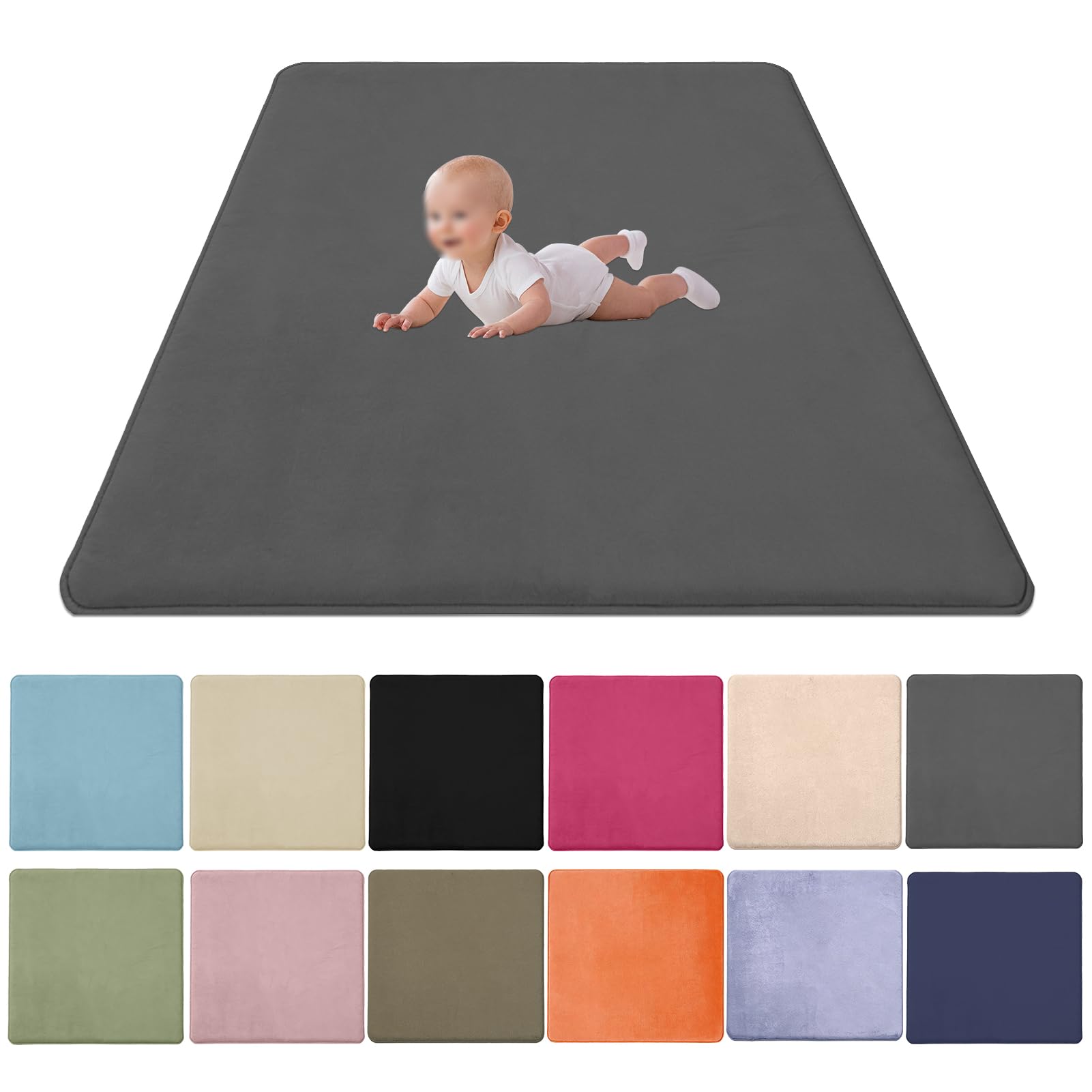 Zteiuqx Baby Play Mat, Coral Velvet Activity Rug for Tummy Time, Non-Slip Nursery Floor Mat for Infants, Kids 2CM Thick Memory Foam Crawling Mat 40x60cm/15.75x23.62inch — image 1