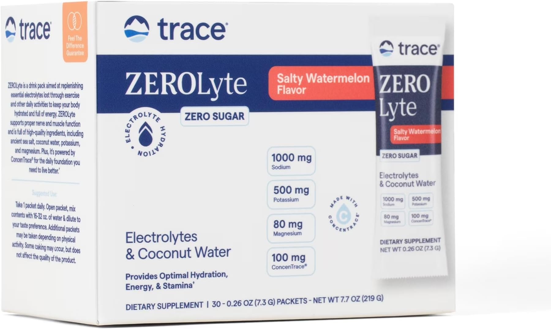 ZeroLyte Electrolyte Drink Mix, Salty Watermelon, 30 Packets | Zero sugar, ancient sea salt + coconut water, supports hydration, replenishes electrolytes, sodium + potassium + magnesium