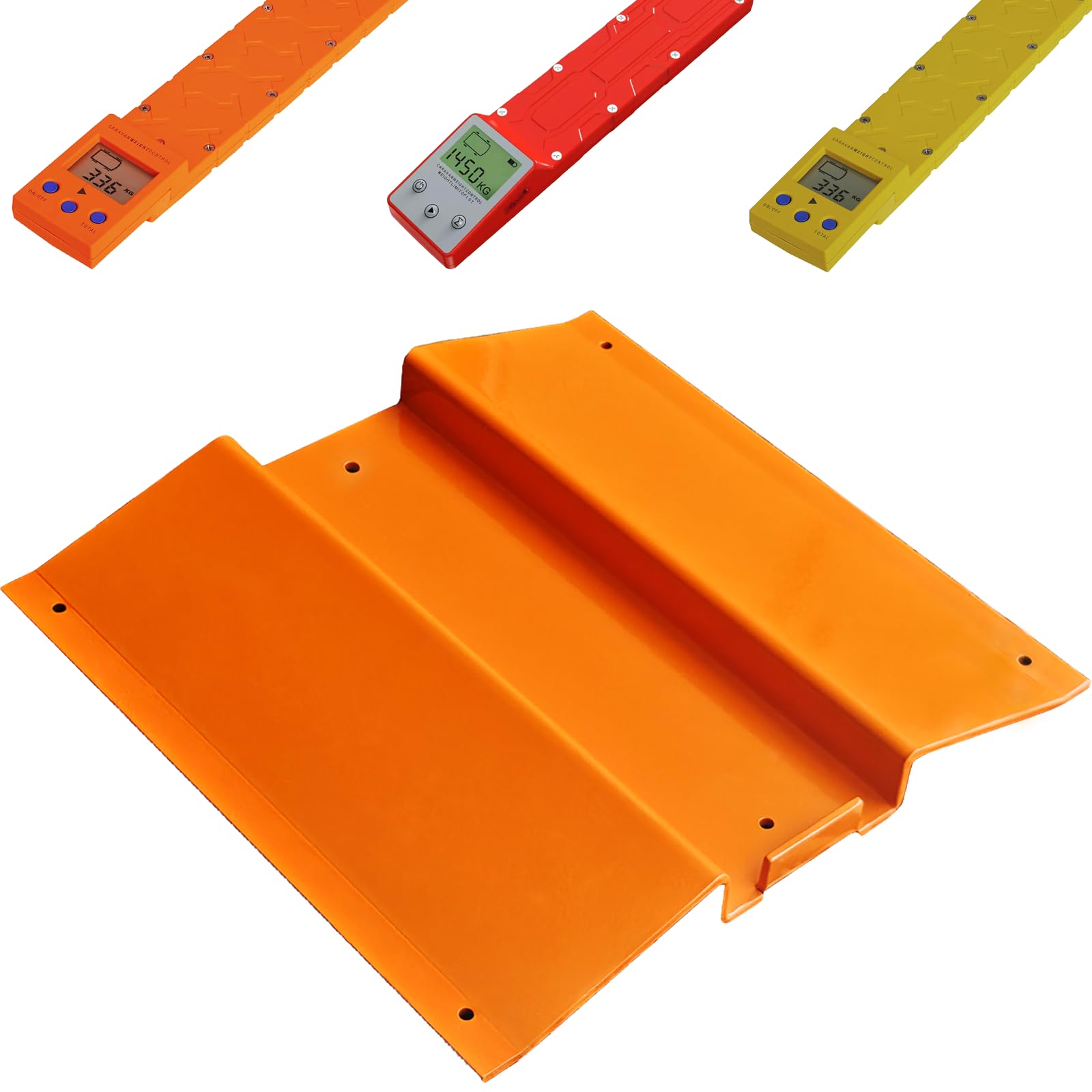 Auto-Fahrassistenz Hilfsrampe für Reich Berger CWC-Waagen mit montagemäßigem Halter, geeignet für Gewichtskontrollmessungen von Anhängern, Wohnmobilen, Campingwagen und Sattelzügen (orange).