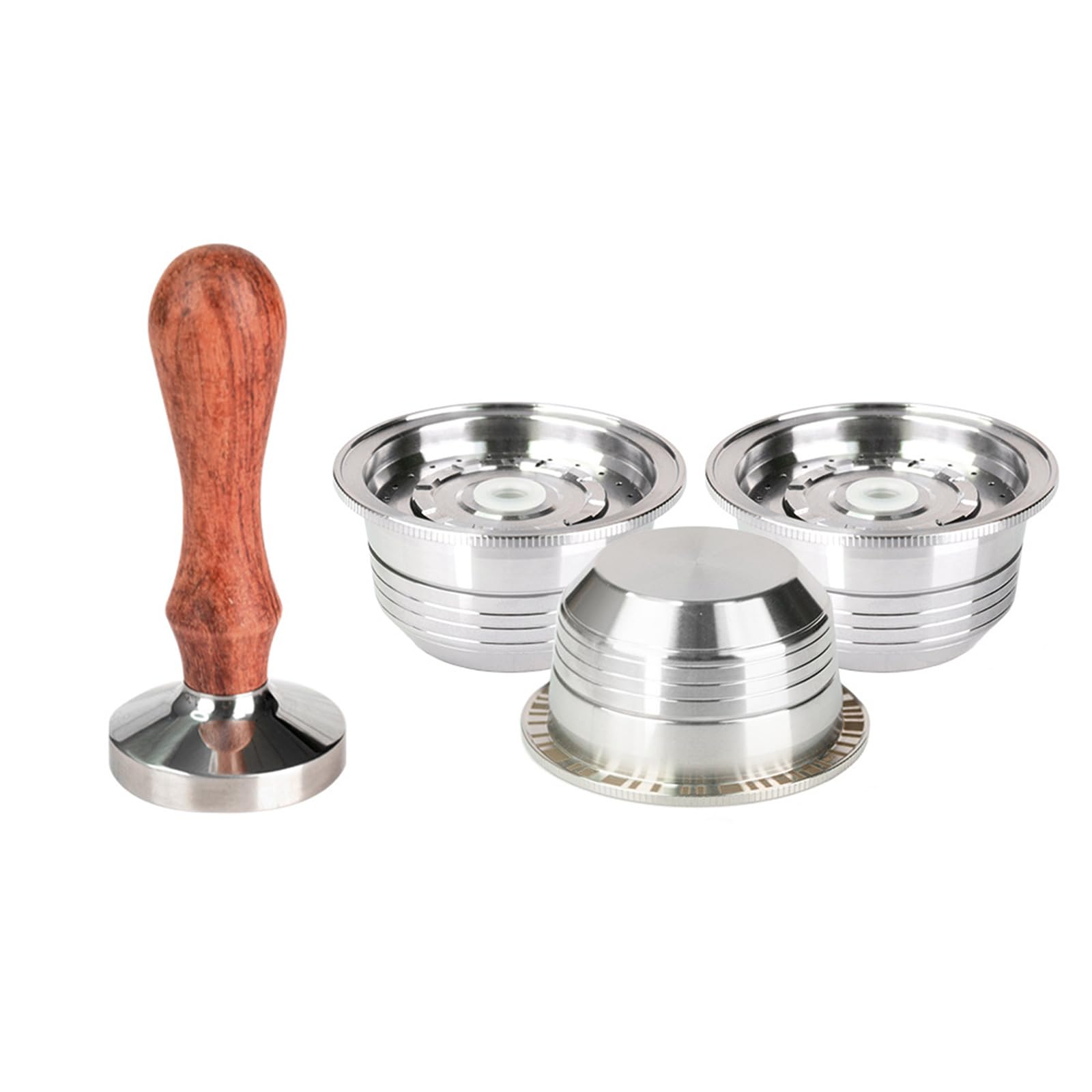 Jazuaiao Dishwasher Safe Metal Espresso Pods Cup Coffee Pods Shell with Tamping Tool Stainless Steel Texture for Coffee Stainless Steel
