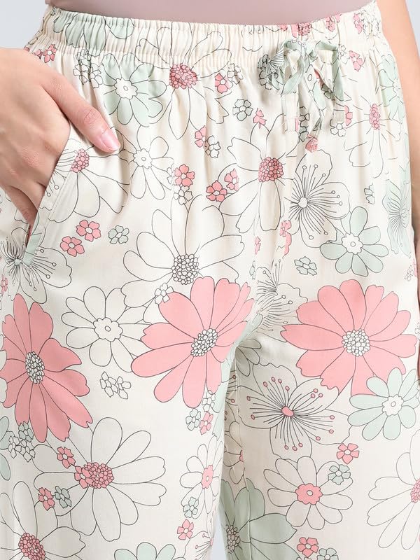 Image of GO COLORS Women Printed Woven Viscose Mid Rise Lounge Pants