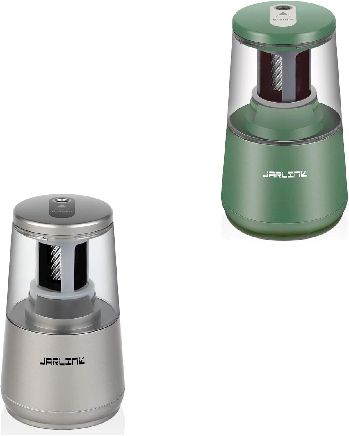 JARLINK 2 Pack Electric Pencil Sharpener, Heavy-Duty Helical Blade to Fast Sharpen, Auto Stop for No.2/Colored Pencils(6-8mm), USB/Battery Operated in School Classroom/Office/Home