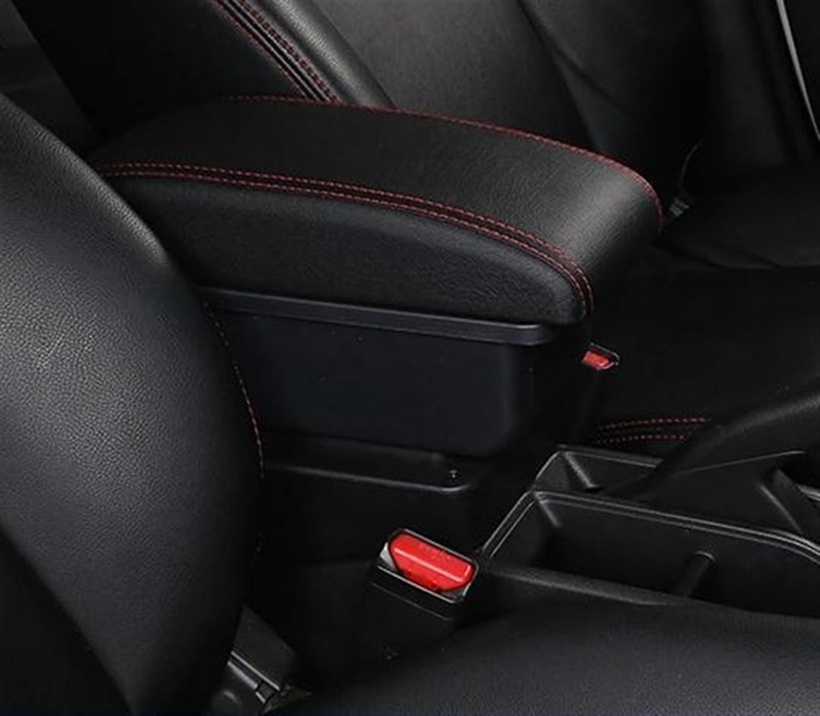 NMJLQW Storage Rack PU Leather Car Modification Interior Accessories Car Seat Armrest Box Storage Box For Terrano 3(B1 Black red 3USB)