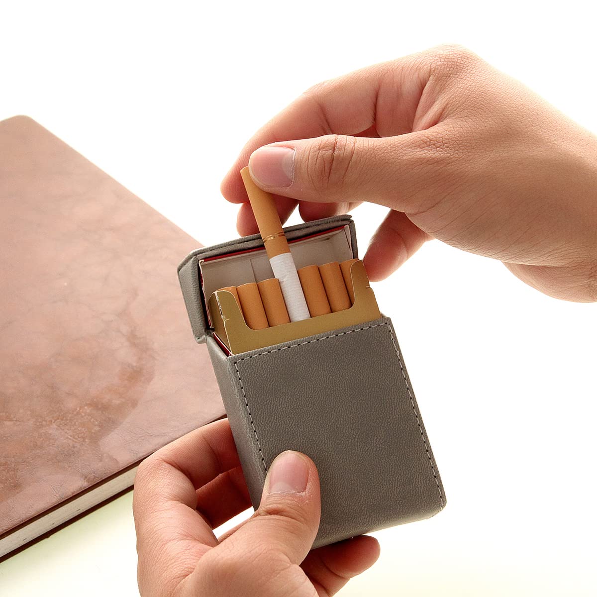 Silikon-Zigarettenetui Mit PU-Lederdeckel – Grau, Magnetisch, Passend Für 20 Zigaretten, Leicht, Elegant, Ideales Geschenk Für Raucher