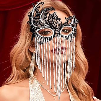 Masquerade Lace Mask Rhinestone Masquerade Ball Masks Proms Face Mask Halloween Eye Mask for Women