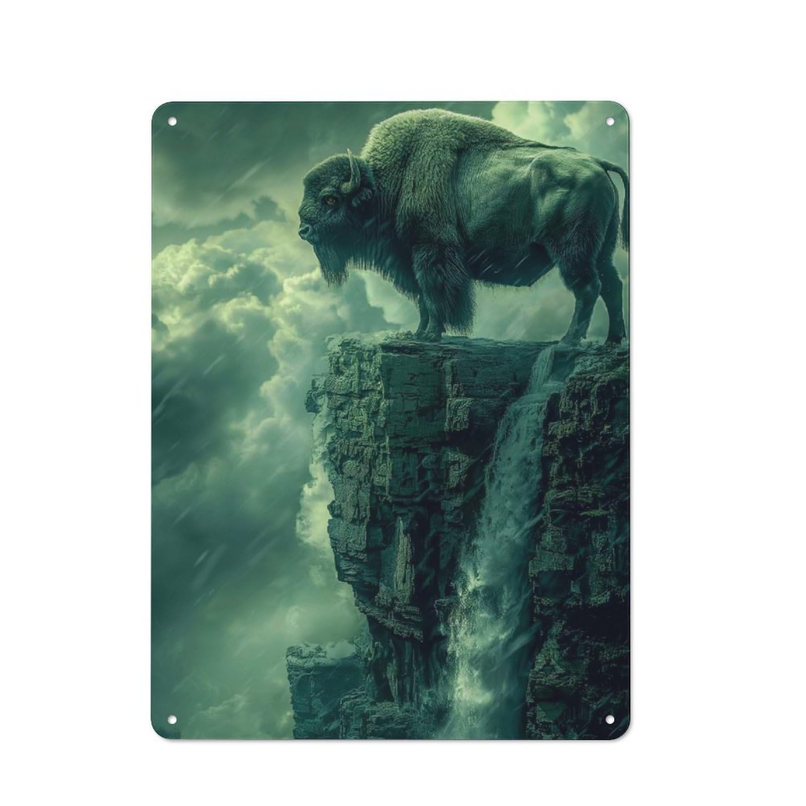 Junmoney Bison Waterfall Landscape Cottage Tin Sign 40X30cm Featuring Porch Wall Decor For Shed, Garden Room, Porch Or Garage