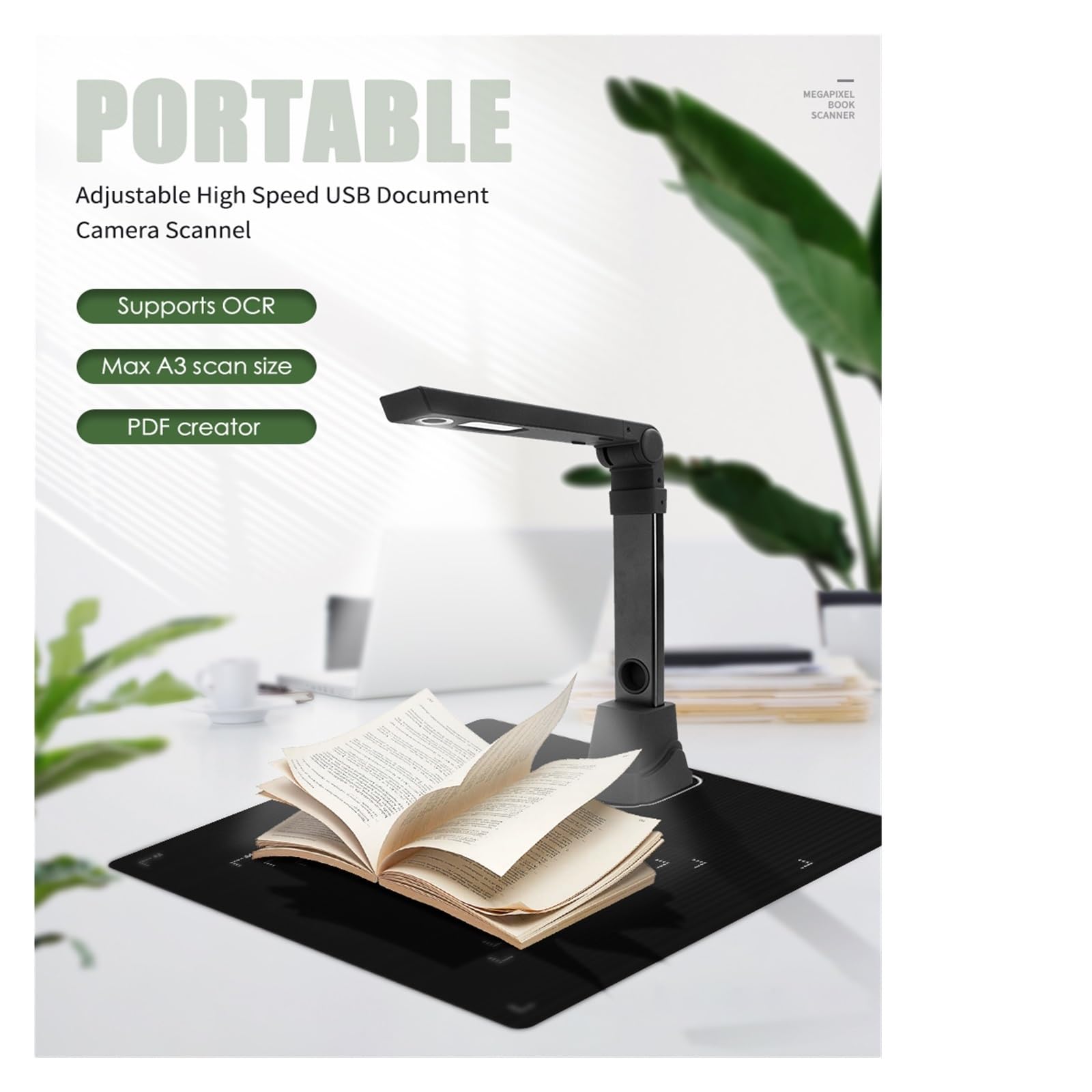 Scanner de Documents, Scanner de Livres Automatique à Grande Vitesse, Documents Portable, caméra A3(1200w)