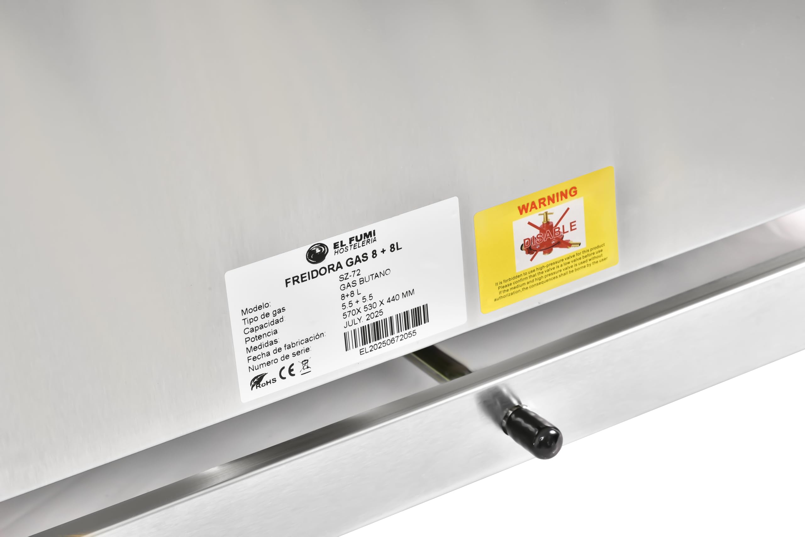 El Fumi – Freidora a Gas Industrial sin Grifo 8 L / 8+8 L en Acero Inoxidable, Butano/Propano, Alta Potencia para Hostelería (8+8L)