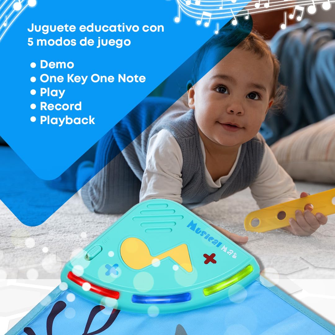 NK Alfombra Musical para Bebé con 8 Sonidos del Mar LED - Piano Infantil Juguete para Niños 3 4 5 años, Regalo Original Montessori Cumpleaños Navidad, Plegable, Función Record/Playback (110x36cm) — view 4