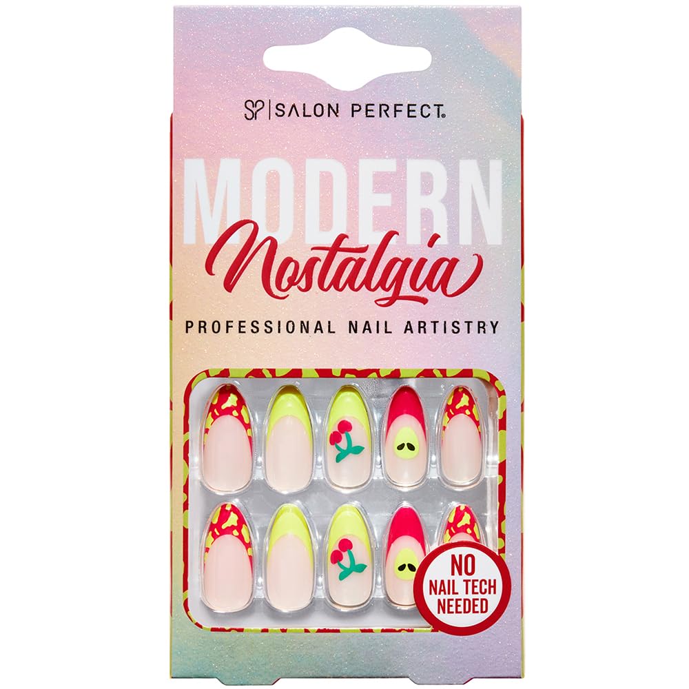 Salon PerfectPress On Nails, Modern Nostalgia 116 - Cosmic Cherry, Long-Lasting Fake Nails, Easy Application, 24 Nails with Glue & File, Nail Kit, 1-Pack