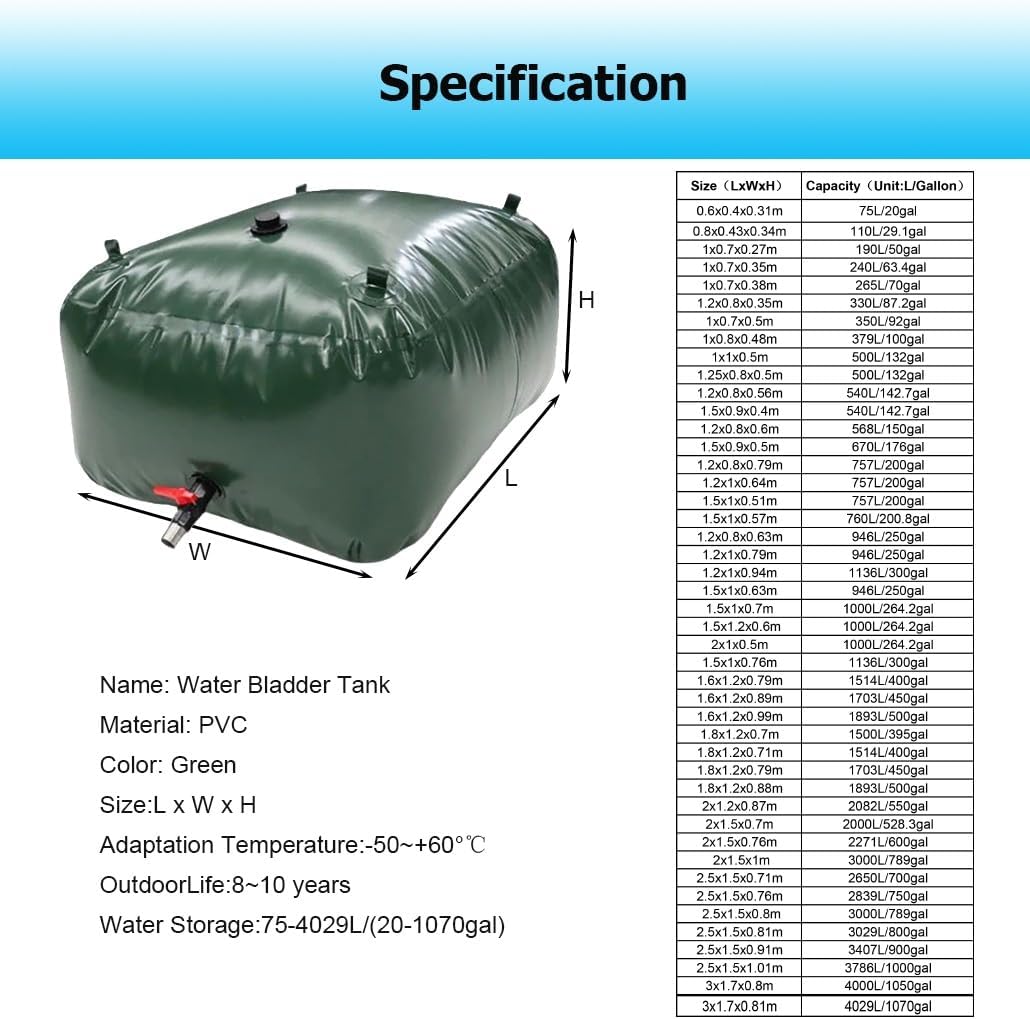 Portable 20-1070 Gal Water Bladder for Truck Bed, Carrier Cart Water Bob Bathtub Emergency Water Bladder for Outdoor RV Camping(2x1.2x0.87m/2082L/550gal)