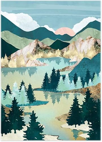 Miniatura 1 de OFRKE Kit de pintura de diamantes de montaña y sol, kits de arte de diamantes para adultos y niños, pintura de paisaje abstracto con diamantes