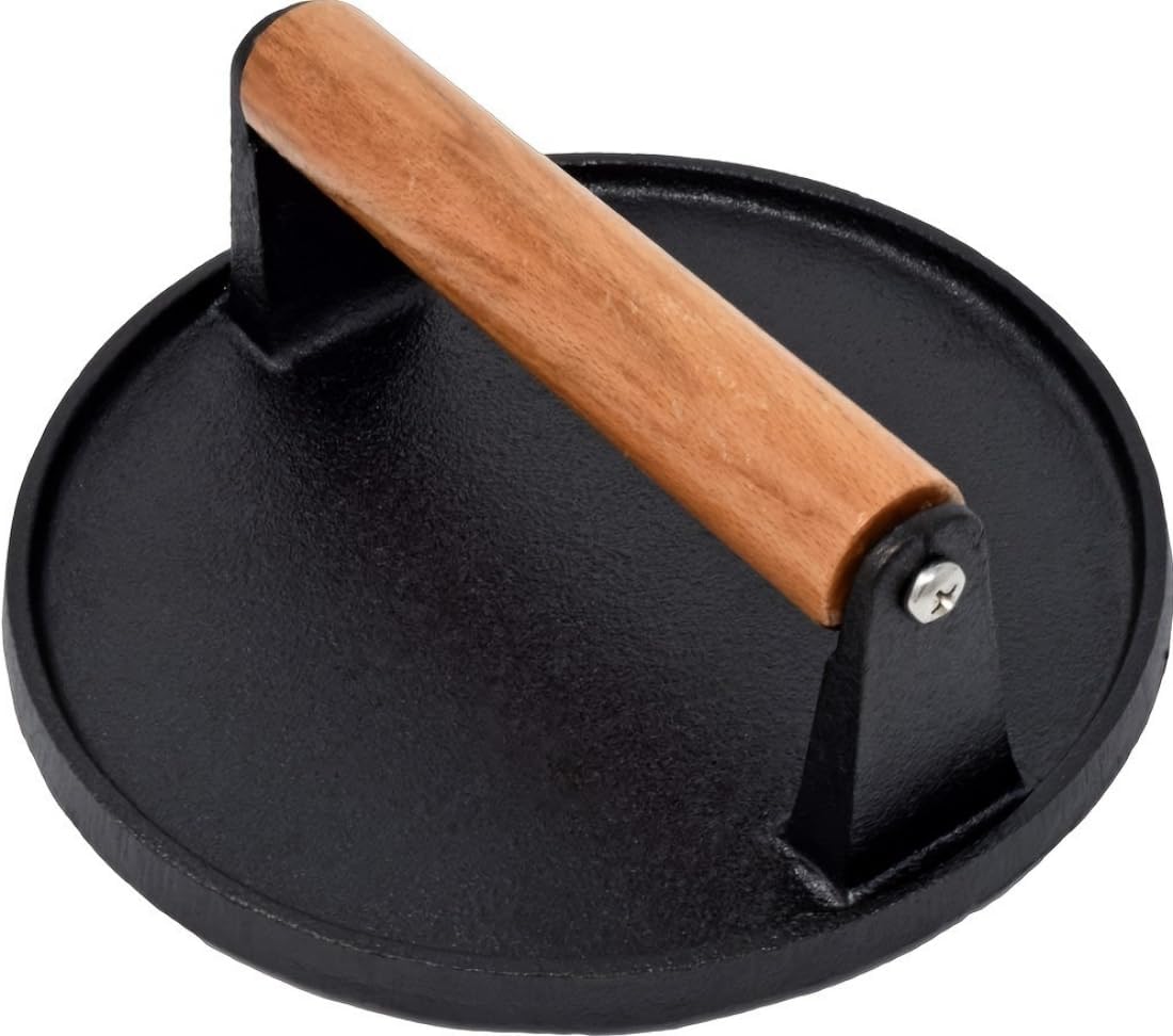 Slystar プレス 解凍プレート 鋳鉄 木製ドル 丸型 角型 耐久性 鉄板焼き 焼き肉 ステーキ 肉押え ミートトルティーヤ タ
