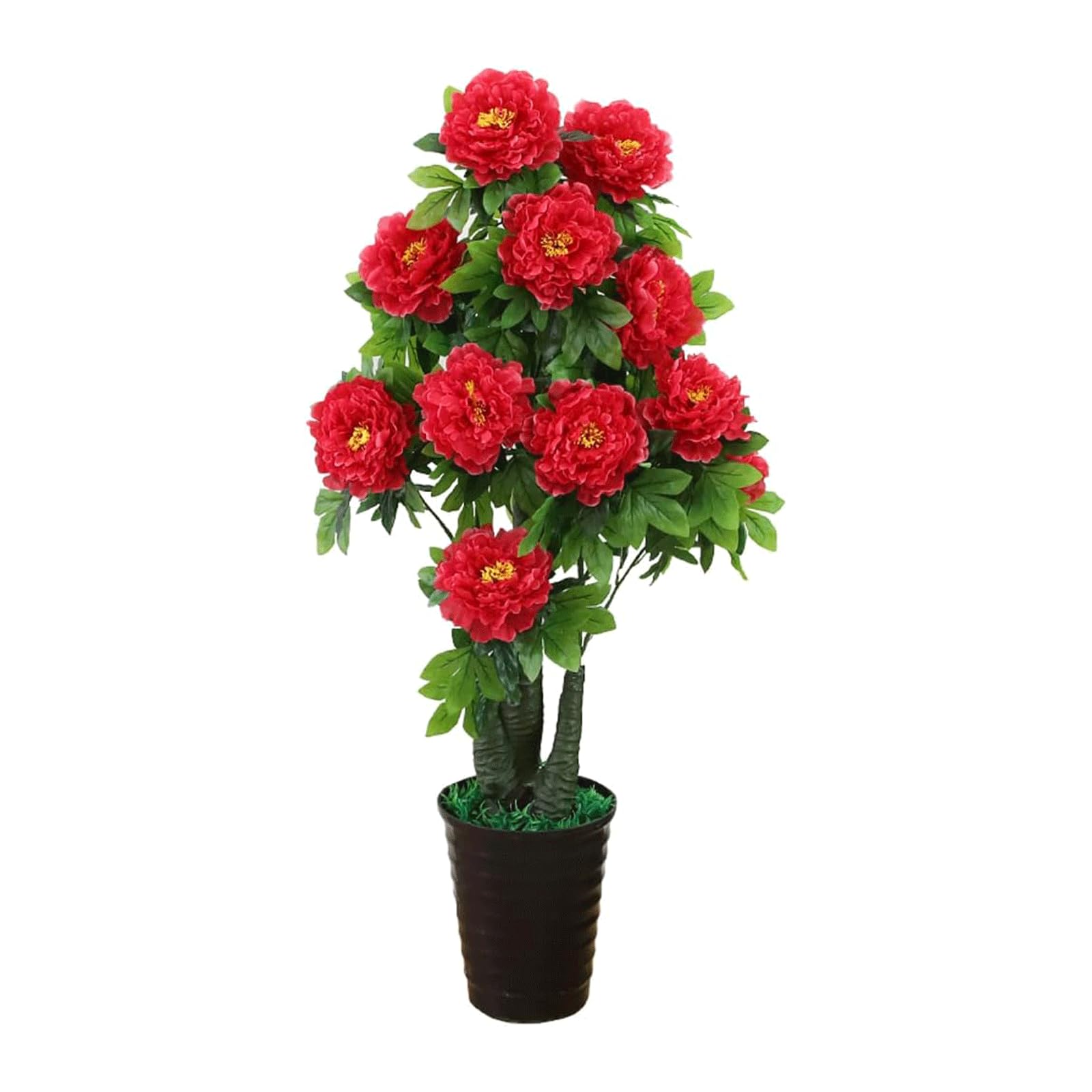 HCZKIUJY Indoor Artificial Tree Outdoor Artificial Red Peony Tree Artificial Plants 150cm/4.9ft Pot Fake Tree Decorative Faux Plant
