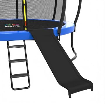 Trampoline Ladder and Slide Kit - Universal 3 Steps Stair Slide with Buffer, Easy to Climb Trampoline Accessories for Kids, Replacement Parts & Attachmentfor 10 12 14 15ft Trampolines BK-AV