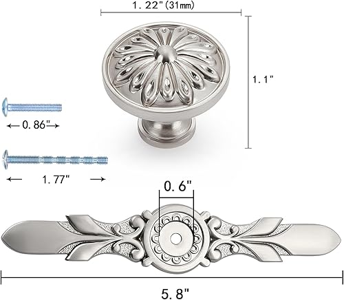 Miniatura 2 de Aandxomk - Juego de 10 pomos de níquel cepillado de 5.8 pulgadas con placas, gabinete de cocina de 5.8 pulgadas, pomos de flores y puerta de armario