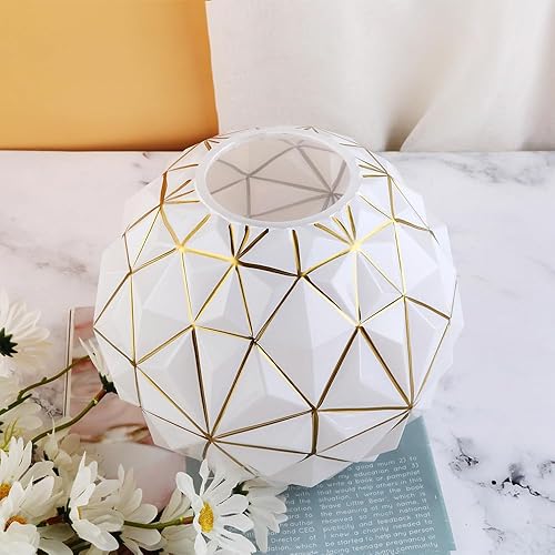 Miniatura 5 de Florero de cristal dorado con diseño de rombos en un bonito florero de flores blancas para estantería, mesa de comedor, sala de reuniones, baño,