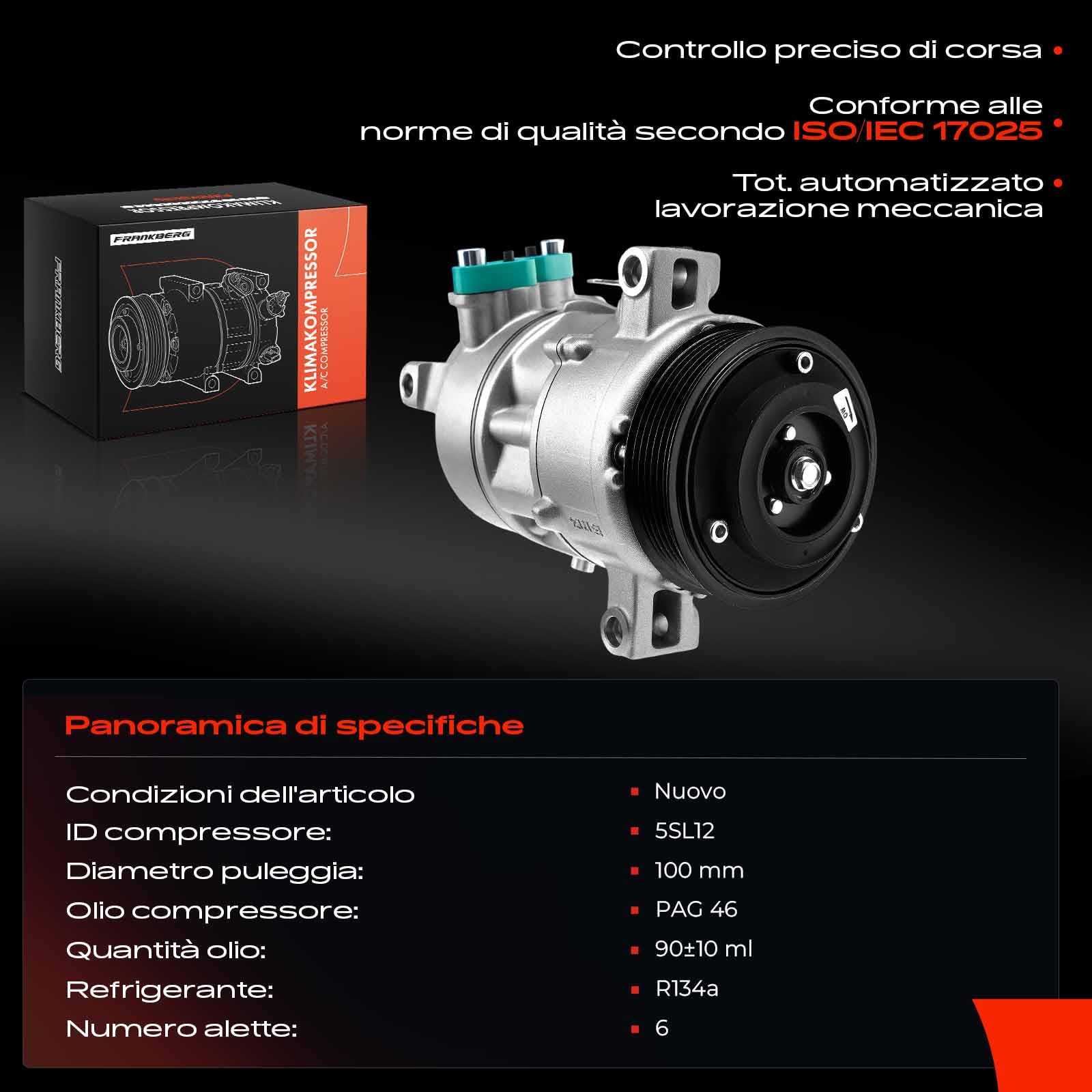 Frankberg Compressore per aria condizionata con frizione, diesel,