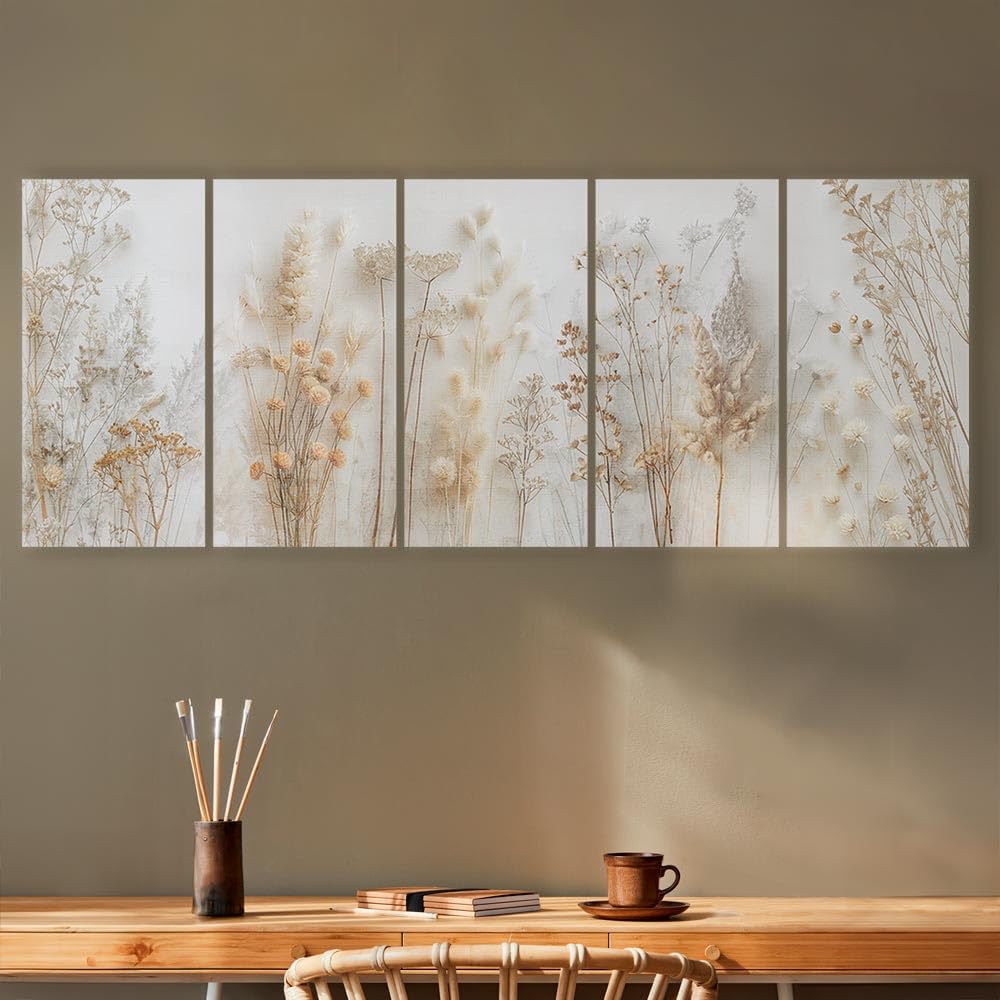 murando - Quadri Moderni Camera da Letto Matrimoniale, Natura Boho 225x90cm | Chiodi Inclusi, 5 Pezzi, Quadro Moderno, Stampa su Tela, Componibili, Resistenti Allo Sbiadimento, Produzione Europea