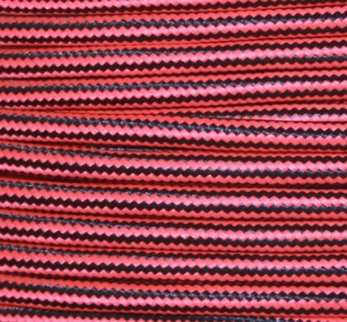 Neon Rot - Schwarz längs Zick Zack Kabel,3-adrig, 3x0,75