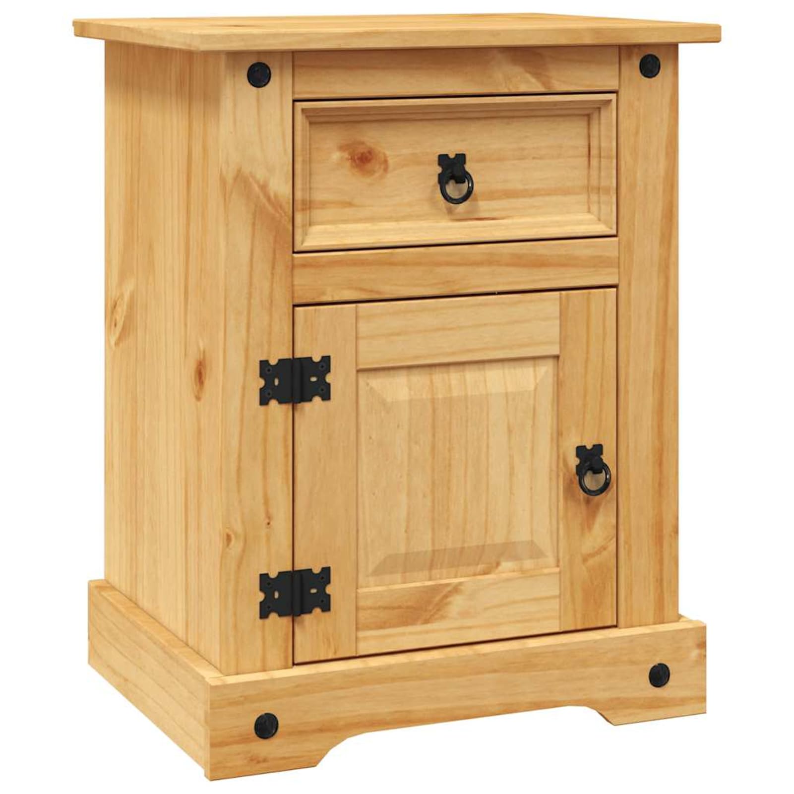 Homgoday Comodino in Legno Massello di Pino Stile Messicano Corona, Marrone, 53x39x66 cm, con Cassetto e Anta, Facile da Montare, Ideale per Camera da Letto o Soggiorno