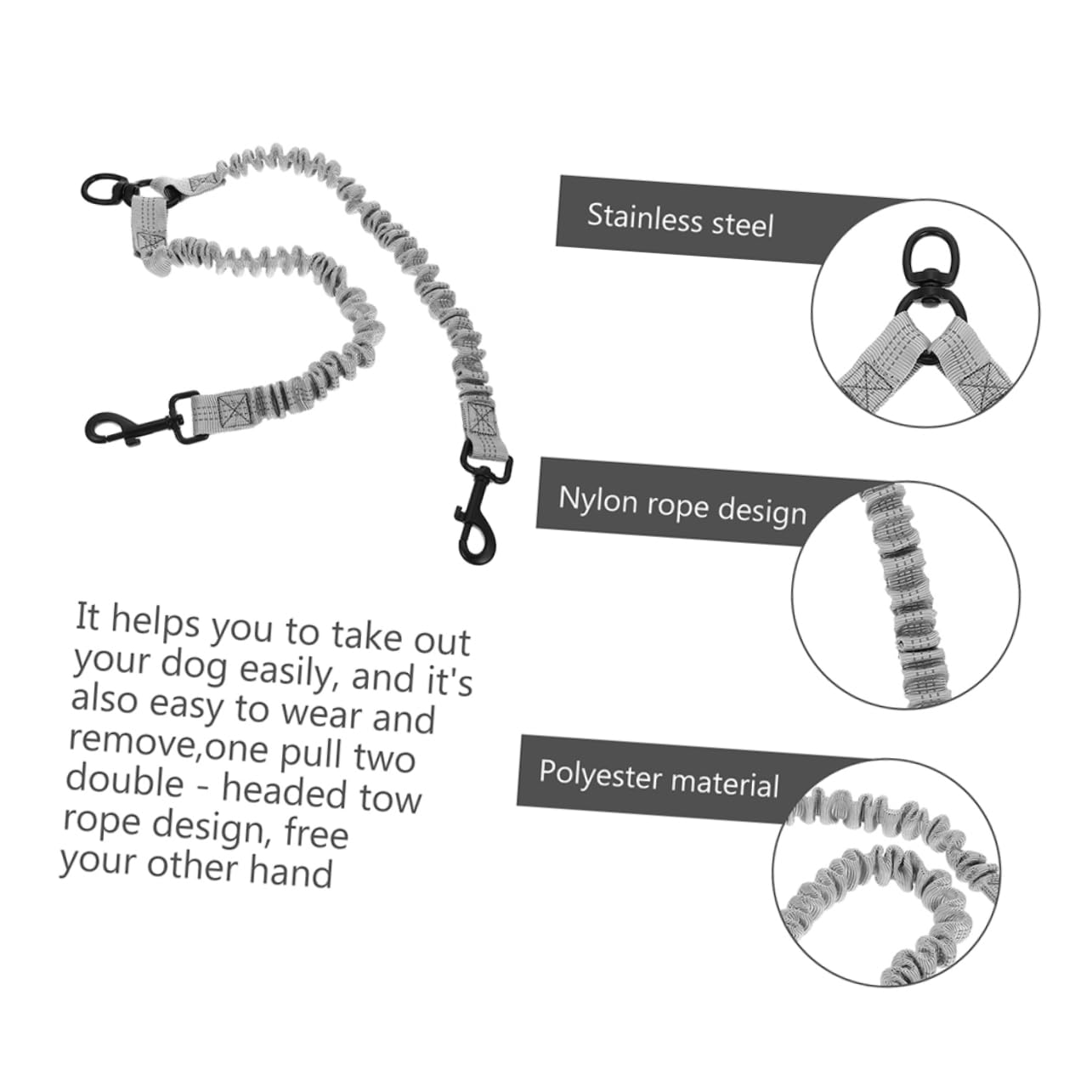 Correa Doble de Poliéster y Acero Inoxidable Diseño Ergonómico y Resistente Pack de 3 Piezas para Perros para Paseos al Aire Libre y Mascotas Pequeñas