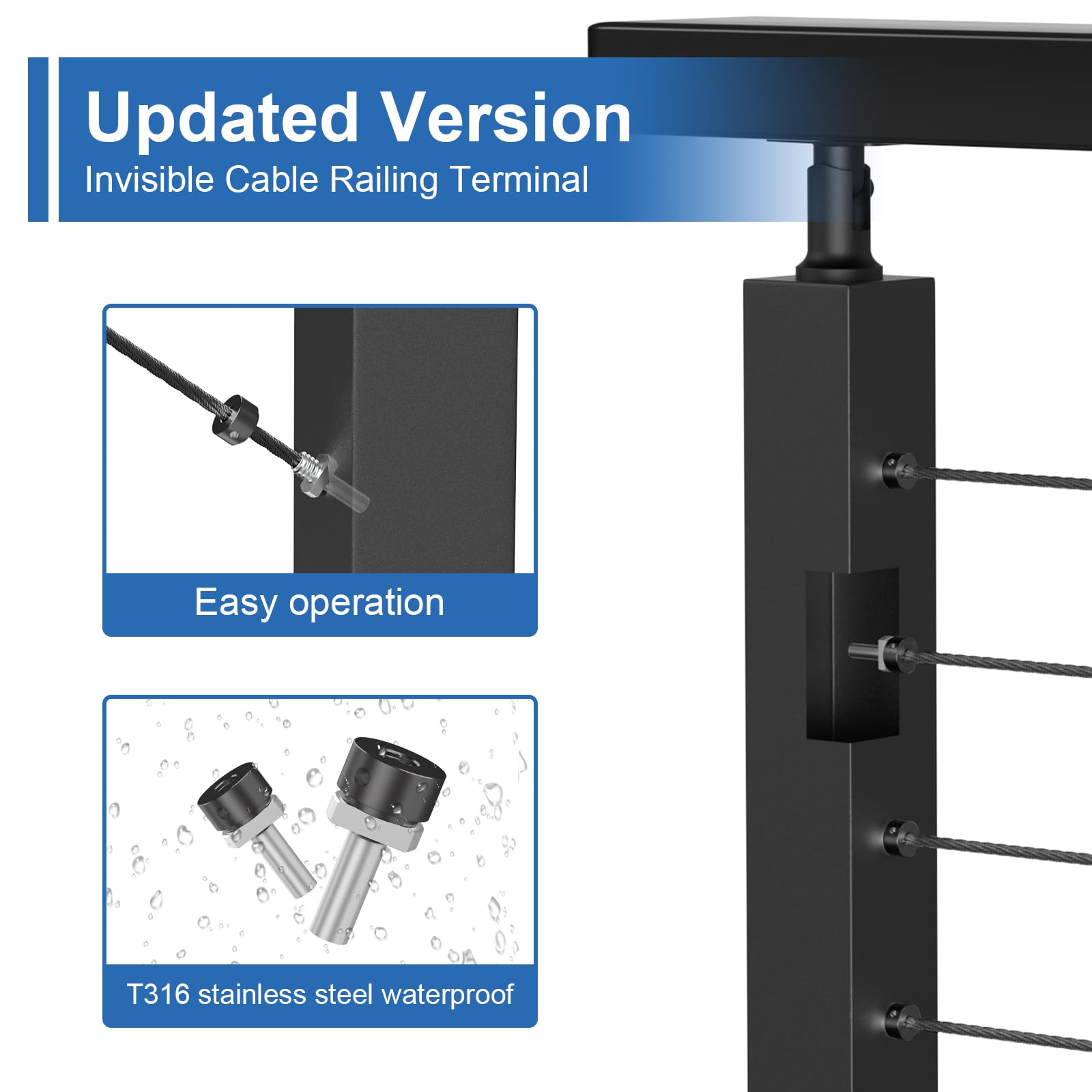 Hidden Cable Rail Anchor Kit CKE Black Cable Railing Terminal Anchors ...