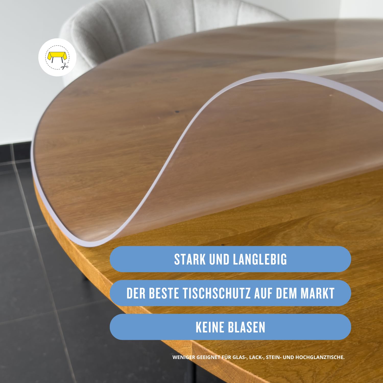 Trente Tischfolie Rund 120 cm Ø – 3mm Dick – Tischdecke Abwaschbar - Transparente Tischschutzfolie mit Abgeschrägten Kanten – Abwaschbare Schutzfolie – Runde Tischdecke Flexibel & Strapazierfähig